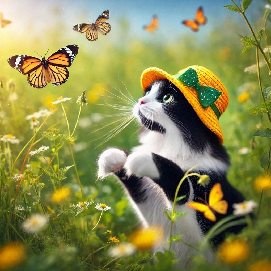 Cat and Butterflies